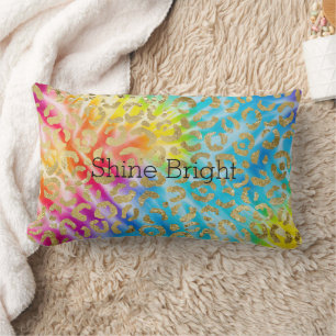 Aqua Yellow Red Tie Dye Gold Glam Luipaard Print Kussen