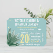 Aqua Yellow Succulent Typography Wedding Kaart (Staand voorkant)