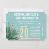 Aqua Yellow Succulent Typography Wedding Kaart (Voorkant)