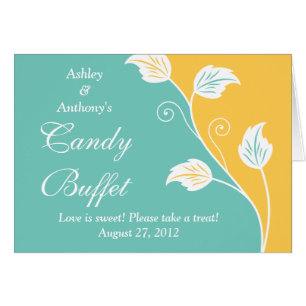 Aqua Yellow White Floral Wedding Snoep Buffet Sign