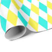 Aqua Yellow White Harlequin Diamond Pattern Cadeaupapier (Rol Hoek)