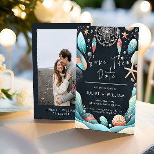 Aqua Zand Werk Gestapeld Zee Glas Bruiloft Save The Date