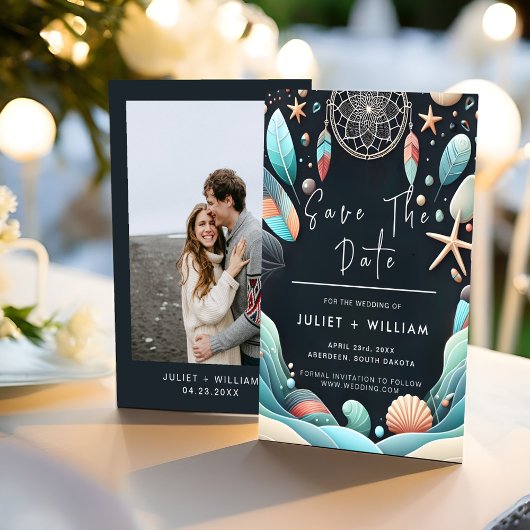 Aqua Zand Werk Gestapeld Zee Glas Bruiloft Save The Date