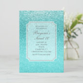 Aqua Zee Blue Glitter Sparkle Party Invitations Kaart (Staand voorkant)