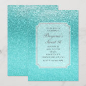 Aqua Zee Blue Glitter Sparkle Party Invitations Kaart (Voorkant / Achterkant)