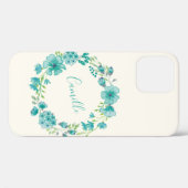Aqua Zee Green Floral Wreath Personalized Case-Mate iPhone Case (Achterkant (horizontaal))