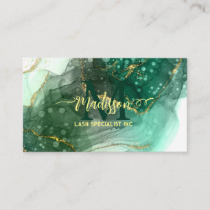 Aqua Zee Green Gold Glitter Marble Agate Monogram Visitekaartje