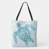 Aqua Zee Turtle on Polka Dots Draagtas (Achterkant)
