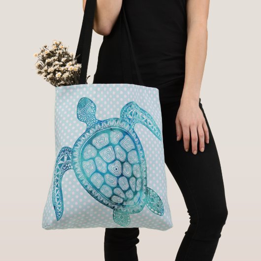 Aqua Zee Turtle on Polka Dots Draagtas (Dichtbij)