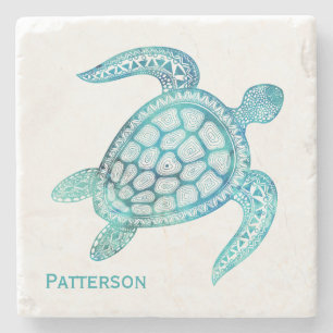 Aqua Zee Turtle Personalized Stone Onderzetter