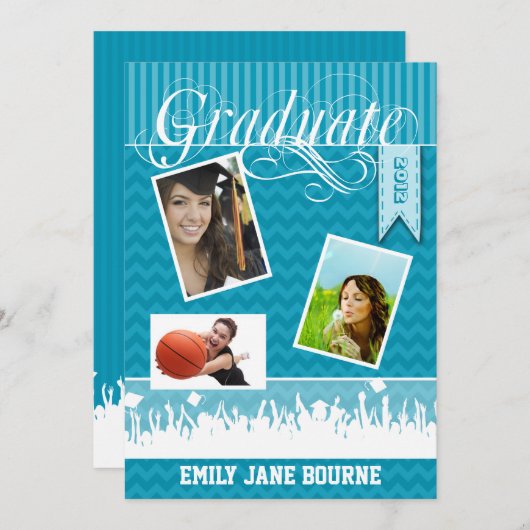 Aqua Zig Zag Senior Afbeelding Class of Aankondiging (Voorkant / Achterkant)