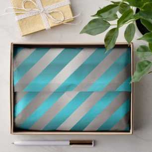 Aqua & Zilveren Diagonale Streep Kerst- Tissuepapier