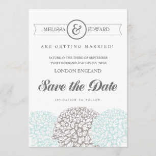 Aqua Zinnia Flowers Save the Date Invitae