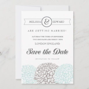 Aqua Zinnia Flowers Save the Date Invitae