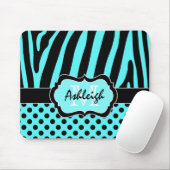 Aqua, zwart, witte streep en Stippen Mousepad Muismat (Met muis)