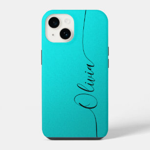 Aqua Zwarte Elegante Calligrafie Script Naam iPhone 14 Hoesje