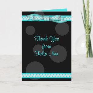 Aqua Zwarte Polka Dot Lint Bat Mitzvah Dankjewel Bedankkaart