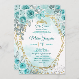 Aqual Blauwgroen Turquoise2 Mis Quince Invitation Kaart