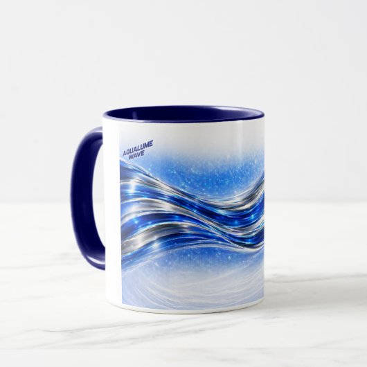 Aqualume Flow  – Blue Silver Wave Energy Mug (Devant gauche)