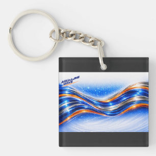 Aqualume Wave Shirt – Blauw Oranje Abstracte Stroo Sleutelhanger