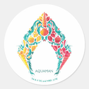 Aquaman   Aquaman & Mera Thed Seashell Logo Ronde Sticker