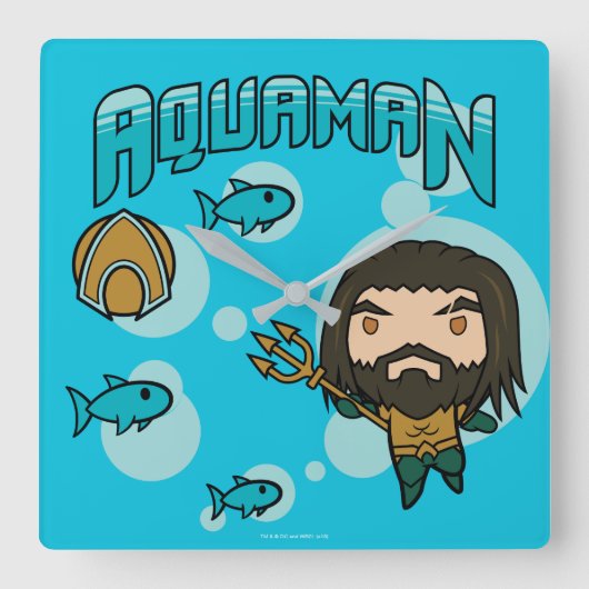 Aquaman | Chibi Aquaman Undersea Grafisch Vierkante Klok (Voorkant)