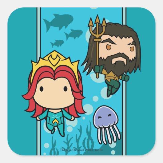 Aquaman | Chibi Mera & Aquaman Undersea Graphic Vierkante Sticker (Voorkant)