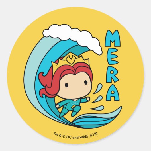 Aquaman | Chibi Mera Riding Wave Graphic Ronde Sticker (Voorkant)