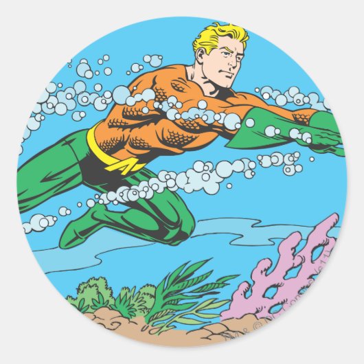 Aquaman Dashes Thru Water Ronde Sticker (Voorkant)