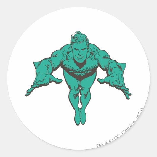 Aquaman Lunging Forward - Blauwgroen Ronde Sticker (Voorkant)