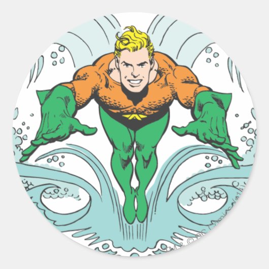 Aquaman Lunging Forward Ronde Sticker (Voorkant)