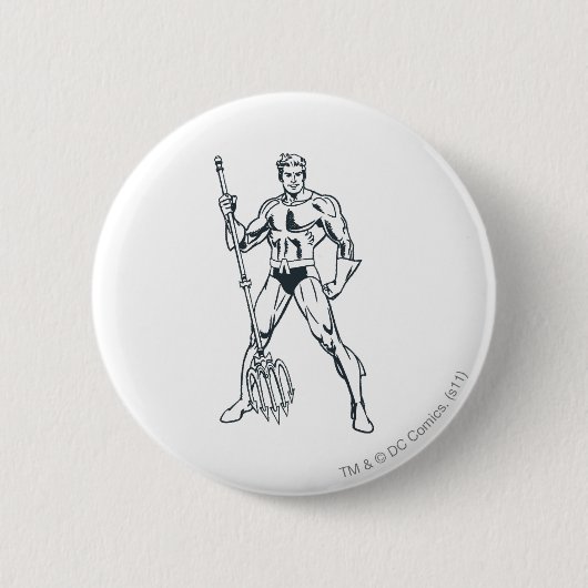 Aquaman met Pitchfork BW Ronde Button 5,7 Cm (Voorkant)