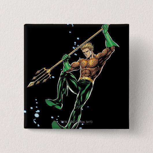 Aquaman met Spear Vierkante Button 5,1 Cm (Voorkant)