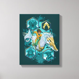 Aquaman Riding Seahorse door de koninkrijken Canvas Afdruk