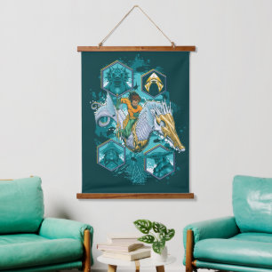 Aquaman Riding Seahorse door de koninkrijken Hangend Wandkleed