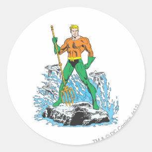 Aquaman Stands met Pitchfork Ronde Sticker