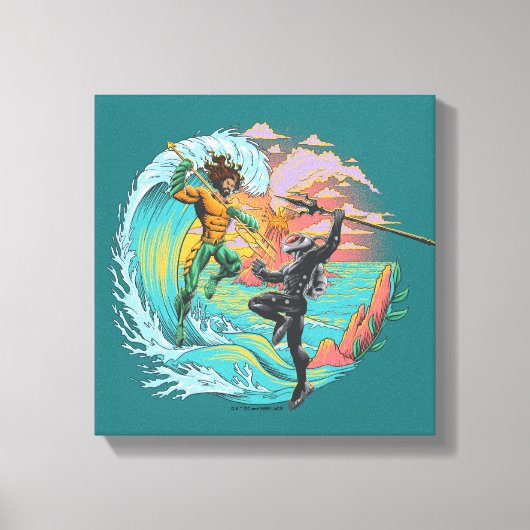 Aquaman & Zwarte Manta getijgolf Canvas Afdruk (Voorkant)