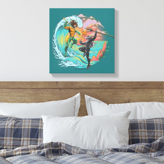 Aquaman & Zwarte Manta getijgolf Canvas Afdruk (Insitu (Slaapkamer))