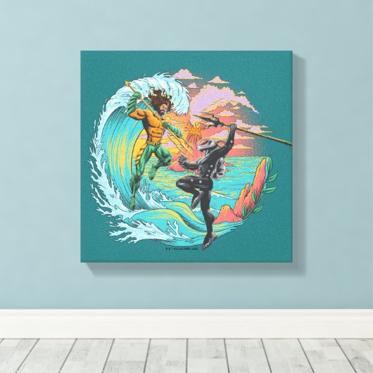 Aquaman & Zwarte Manta getijgolf Canvas Afdruk (Insitu (Houten vloer))