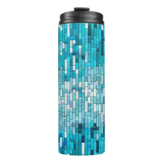 Aquamarijn Abstract Mozaïek Kunst Thermosbeker (Voorkant)