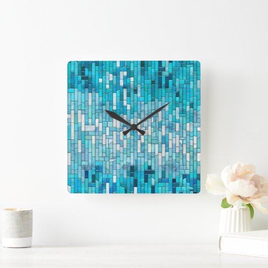 Aquamarijn Abstract Mozaïek Kunst Vierkante Klok (Huis)