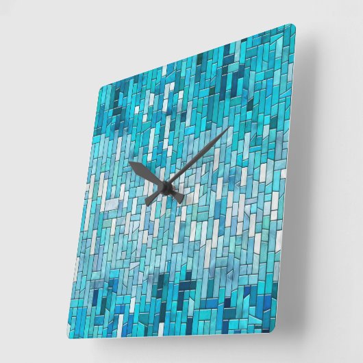 Aquamarijn Abstract Mozaïek Kunst Vierkante Klok (Hoek)