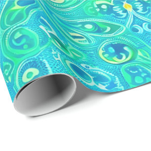 Aquamarijn Arabesk Boheems Patroon Cadeaupapier