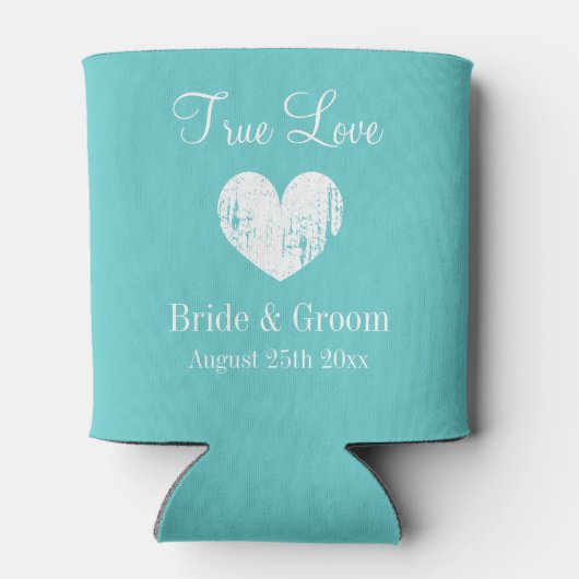 Aquamarijn blauw en wit bruiloft thema koelbox blikjeskoeler (Achterkant)