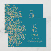 AQUAMARIJN BLAUW GOUD INDIASE TROUWTAFEL NUMMER BRIEFKAART (Voorkant / Achterkant)