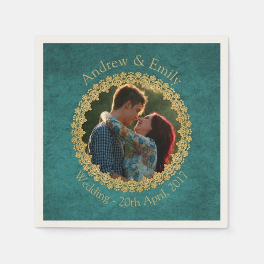 Aquamarijn en goud servetten (Voorkant)