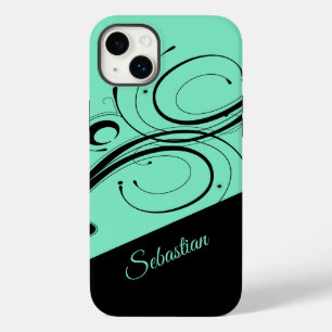 Aquamarijn en zwart scroll accent persoonlijk Case-Mate iPhone 14 plus hoesje