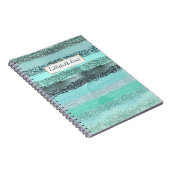 Aquamarijn Groen Blauw Glitter Brushstrokes Strepe Notitieboek (Rechterzijde)