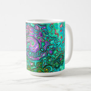Aquamarijn Groovy Abstract Retro Vloeibare Draaiko Koffiemok