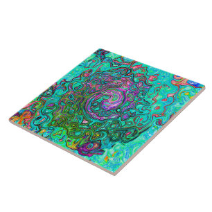 Aquamarijn Groovy Abstract Retro Vloeibare Draaiko Tegeltje